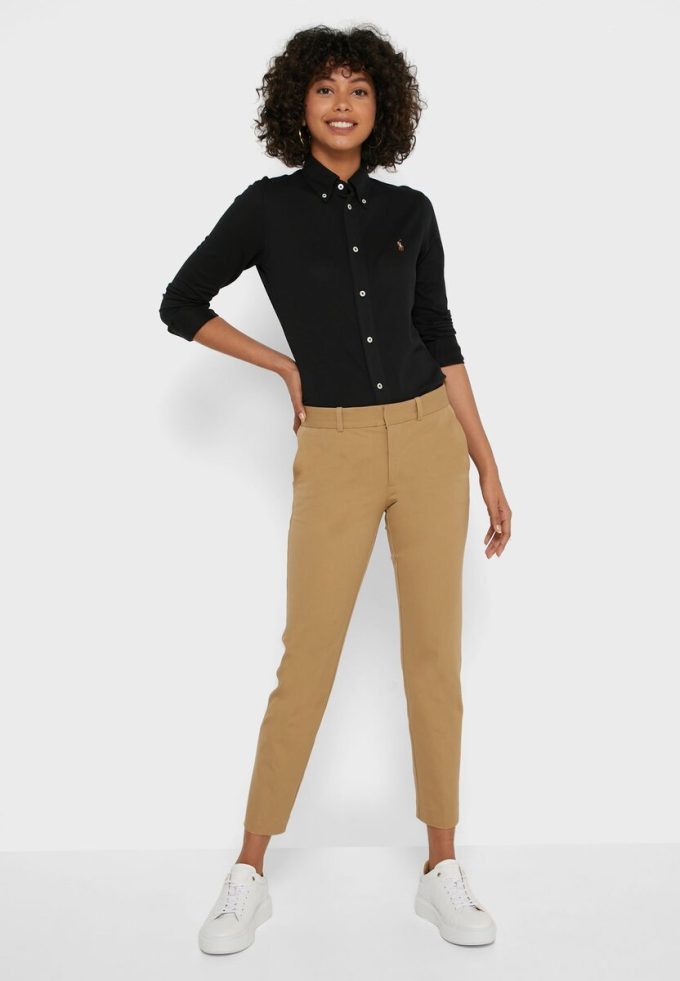 Hnědé dámské kalhoty Ralph Lauren s vysokým pasem Hnědé dámské kalhoty Ralph Lauren s vysokým pasem