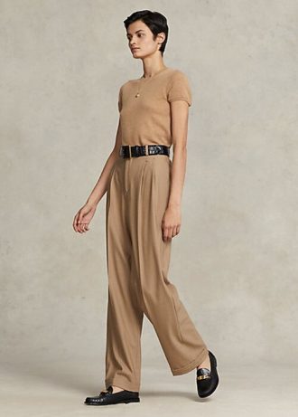 Hnědé dámské kalhoty ze směsi vlny Ralph Lauren s rovnými nohama