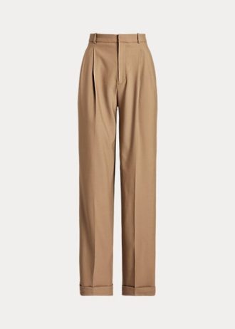 Hnědé dámské kalhoty ze směsi vlny Ralph Lauren s rovnými nohama