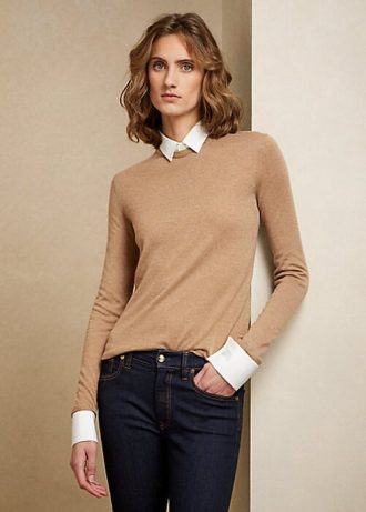 Hnědé dámské kašmírové svetry Ralph Lauren s límečkem