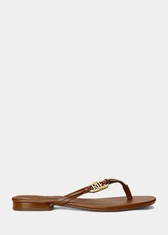 Hnědé dámské kožené žabky Ralph Lauren Emalia Nappa