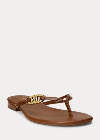 Hnědé dámské kožené žabky Ralph Lauren Emalia Nappa