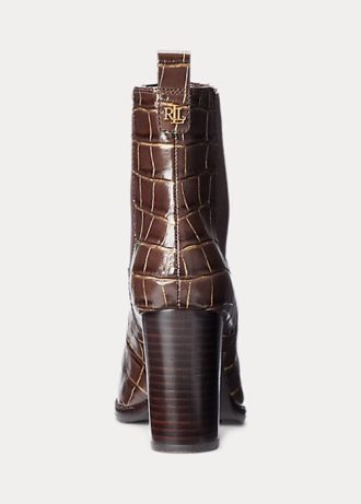 Hnědé dámské kožené boty Ralph Lauren ylah s reliéfem