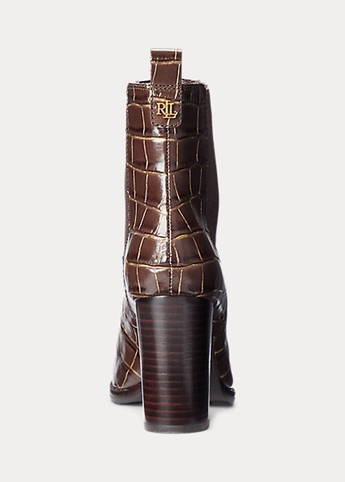 Hnědé dámské kožené boty Ralph Lauren ylah s reliéfem Hnědé dámské kožené boty Ralph Lauren ylah s reliéfem