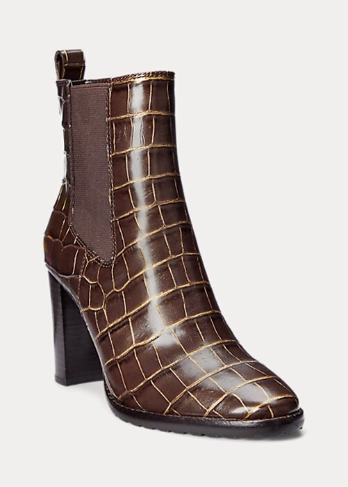 Hnědé dámské kožené boty Ralph Lauren ylah s reliéfem Hnědé dámské kožené boty Ralph Lauren ylah s reliéfem
