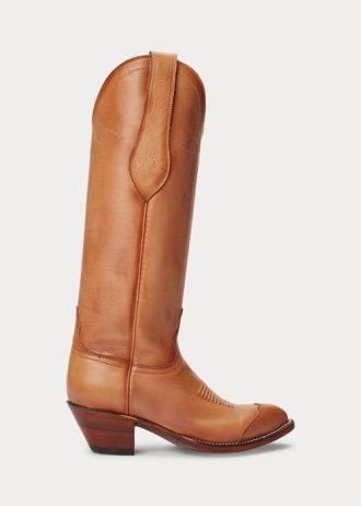 Hnědé dámské kožené kovbojské boty Ralph Lauren Kiera