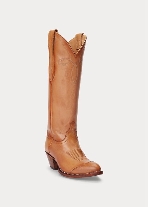 Hnědé dámské kožené kovbojské boty Ralph Lauren Kiera Hnědé dámské kožené kovbojské boty Ralph Lauren Kiera