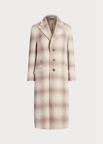 Hnědé dámské kostkované kabáty ze směsi vlny Ralph Lauren