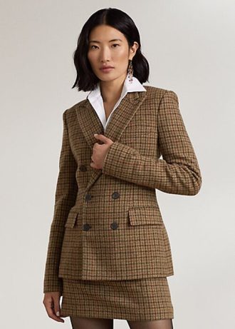 Hnědé dámské kostkované tvídové bundy Ralph Lauren Donaldson
