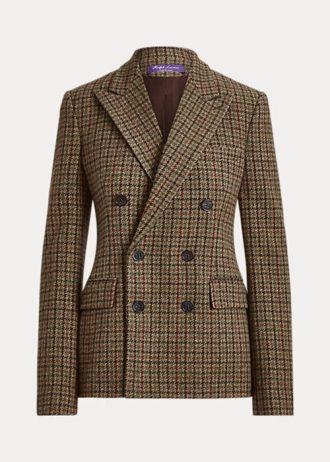 Hnědé dámské kostkované tvídové bundy Ralph Lauren Donaldson