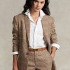 Hnědé dámské kostkované tvídové bundy Ralph Lauren z vlny a plátna