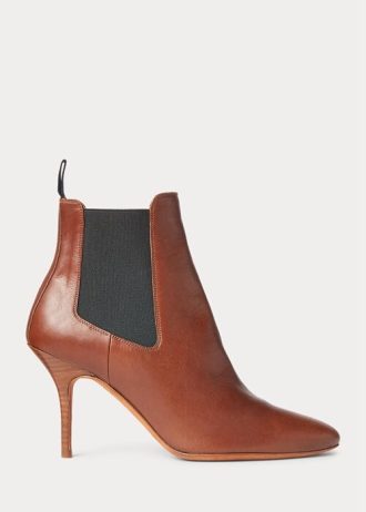 Hnědé dámské kotěcí kozačky Ralph Lauren Vachetta z telecí kůže