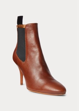 Hnědé dámské kotěcí kozačky Ralph Lauren Vachetta z telecí kůže