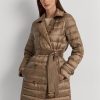 Hnědé dámské kovové prošívané kabáty Ralph Lauren