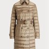 Hnědé dámské kovové prošívané kabáty Ralph Lauren
