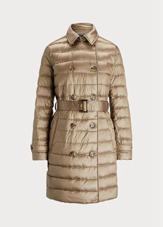 Hnědé dámské kovové prošívané kabáty Ralph Lauren