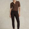 Hnědé dámské legíny se třmenem Ralph Lauren Stretch na boku se zipem Hnědé dámské legíny se třmenem Ralph Lauren Stretch na boku se zipem