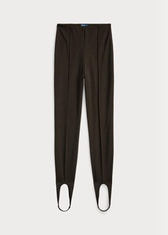 Hnědé dámské legíny se třmenem Ralph Lauren Stretch na boku se zipem