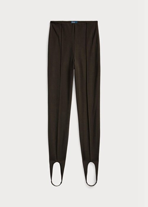 Hnědé dámské legíny se třmenem Ralph Lauren Stretch na boku se zipem Hnědé dámské legíny se třmenem Ralph Lauren Stretch na boku se zipem