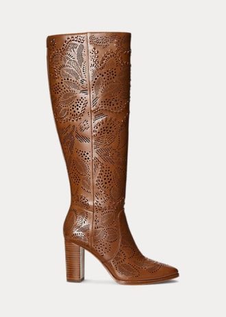 Hnědé dámské leštěné kožené boty Ralph Lauren Ashlynn