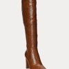 Hnědé dámské leštěné kožené boty Ralph Lauren Ashlynn