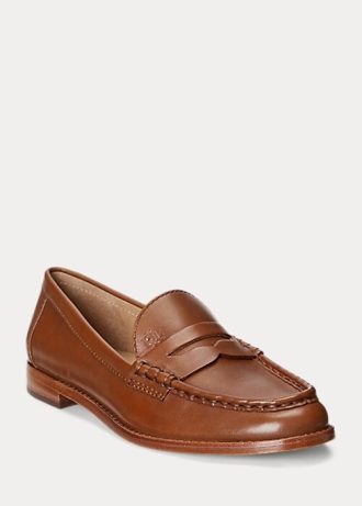 Hnědé dámské leštěné kožené mokasíny Ralph Lauren Wynnie Hnědé dámské leštěné kožené mokasíny Ralph Lauren Wynnie