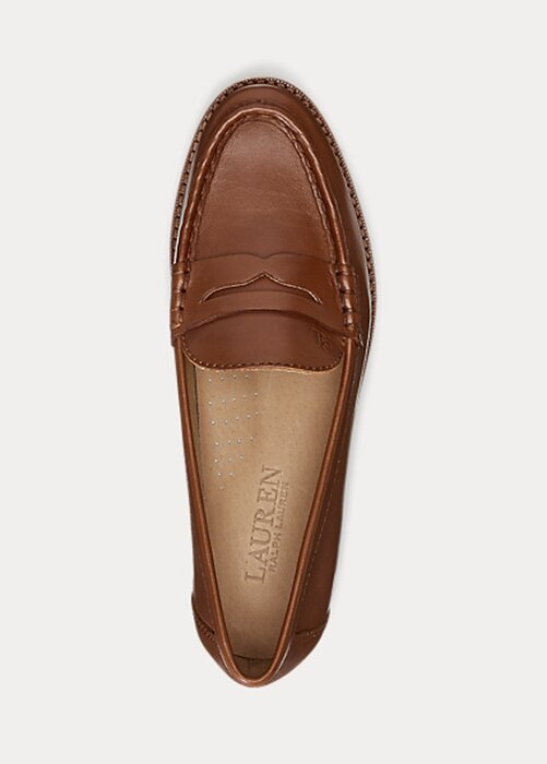 Hnědé dámské leštěné kožené mokasíny Ralph Lauren Wynnie Hnědé dámské leštěné kožené mokasíny Ralph Lauren Wynnie