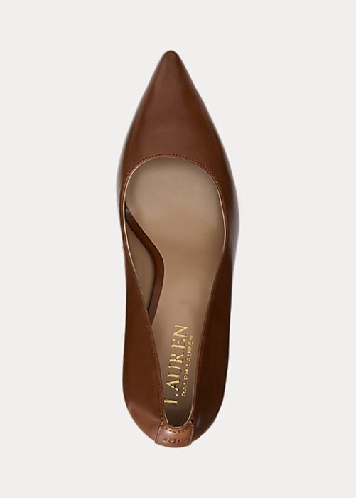Hnědé dámské leštěné kožené podpatky Ralph Lauren Lindella II Hnědé dámské leštěné kožené podpatky Ralph Lauren Lindella II