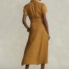 Hnědé dámské lněné krátké šaty Ralph Lauren s páskem