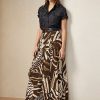 Hnědé dámské lněné sukně Ralph Lauren Liliosa Zebra-Print