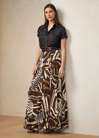 Hnědé dámské lněné sukně Ralph Lauren Liliosa Zebra-Print Hnědé dámské lněné sukně Ralph Lauren Liliosa Zebra-Print