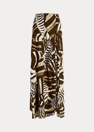 Hnědé dámské lněné sukně Ralph Lauren Liliosa Zebra-Print Hnědé dámské lněné sukně Ralph Lauren Liliosa Zebra-Print