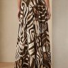 Hnědé dámské lněné sukně Ralph Lauren Liliosa Zebra-Print