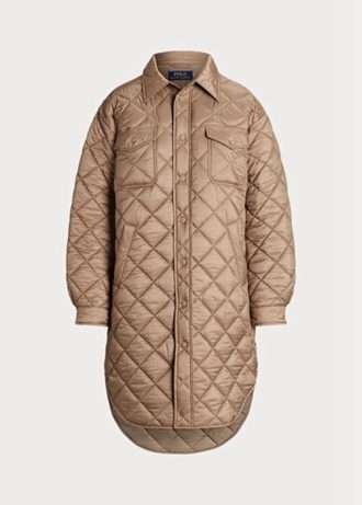 Hnědé dámské oversize prošívané kabáty Ralph Lauren odpuzující vodu Hnědé dámské oversize prošívané kabáty Ralph Lauren odpuzující vodu