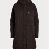 Hnědé dámské oversize prošívané kabáty s kapucí Ralph Lauren Hnědé dámské oversize prošívané kabáty s kapucí Ralph Lauren