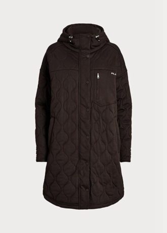 Hnědé dámské oversize prošívané kabáty s kapucí Ralph Lauren Hnědé dámské oversize prošívané kabáty s kapucí Ralph Lauren