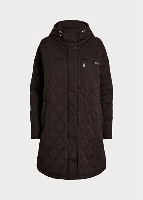 Hnědé dámské oversize prošívané kabáty s kapucí Ralph Lauren Hnědé dámské oversize prošívané kabáty s kapucí Ralph Lauren