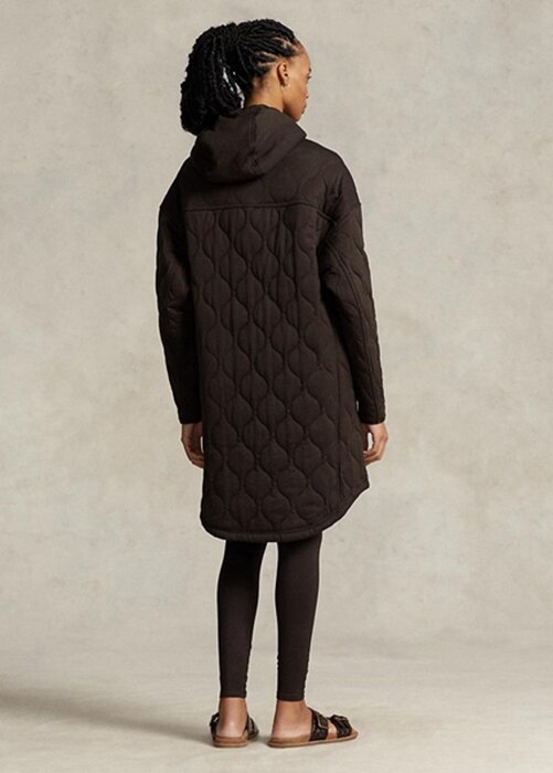Hnědé dámské oversize prošívané kabáty s kapucí Ralph Lauren Hnědé dámské oversize prošívané kabáty s kapucí Ralph Lauren