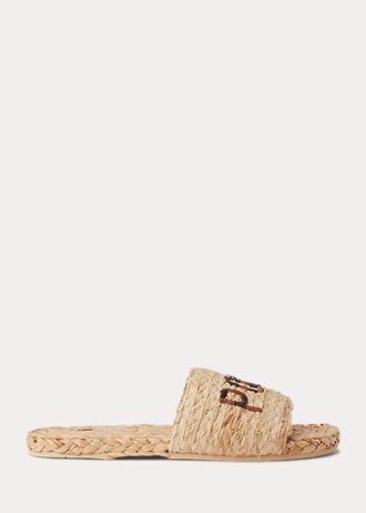 Hnědé dámské pantofle Ralph Lauren Raffia Logo