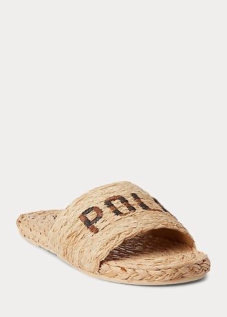 Hnědé dámské pantofle Ralph Lauren Raffia Logo
