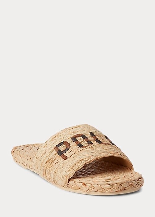 Hnědé dámské pantofle Ralph Lauren Raffia Logo Hnědé dámské pantofle Ralph Lauren Raffia Logo