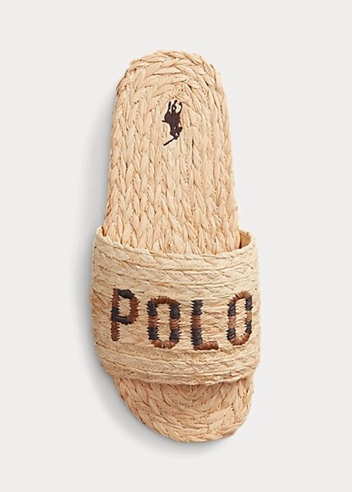 Hnědé dámské pantofle Ralph Lauren Raffia Logo Hnědé dámské pantofle Ralph Lauren Raffia Logo