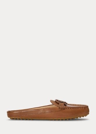 Hnědé dámské ploché boty Ralph Lauren Brynn Burnished Leather Driver