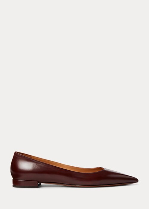 Hnědé dámské ploché boty Ralph Lauren Kendrya Ballet z telecí kůže Hnědé dámské ploché boty Ralph Lauren Kendrya Ballet z telecí kůže