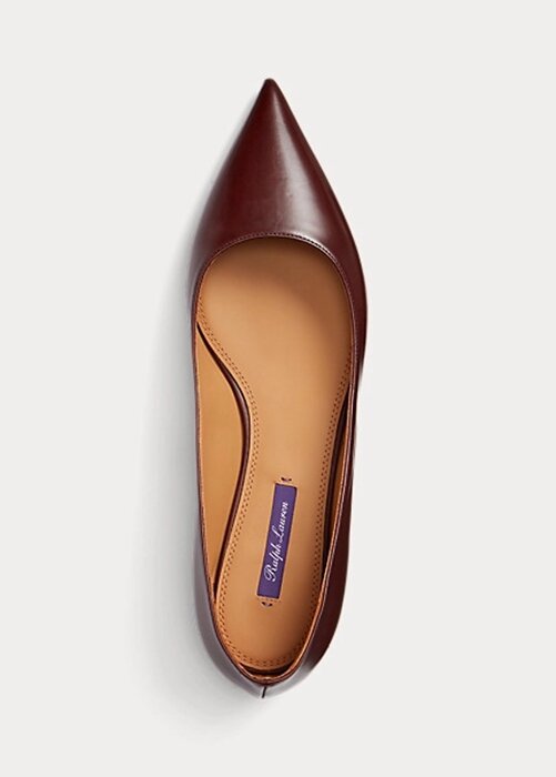 Hnědé dámské ploché boty Ralph Lauren Kendrya Ballet z telecí kůže Hnědé dámské ploché boty Ralph Lauren Kendrya Ballet z telecí kůže