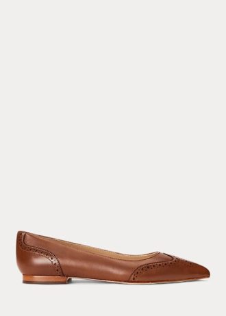 Hnědé dámské ploché boty Ralph Lauren Loraine leštěné kožené baletní boty