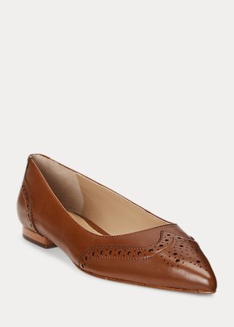 Hnědé dámské ploché boty Ralph Lauren Loraine leštěné kožené baletní boty