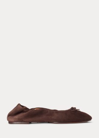 Hnědé dámské ploché boty Ralph Lauren The Suede Pony Ballet