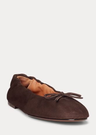 Hnědé dámské ploché boty Ralph Lauren The Suede Pony Ballet