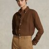 Hnědé dámské plátěné košile Ralph Lauren uvolněného střihu Hnědé dámské plátěné košile Ralph Lauren uvolněného střihu